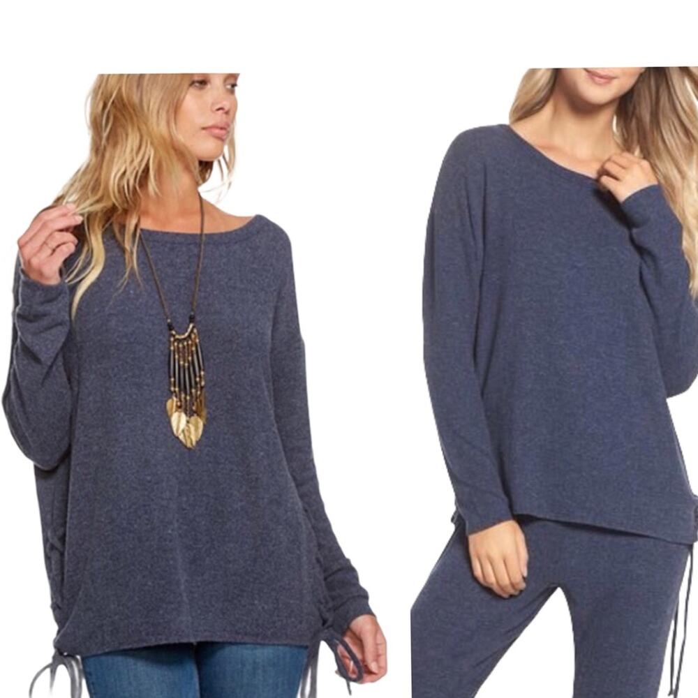 CHASER NWT blue pullover sweater with lace up detail